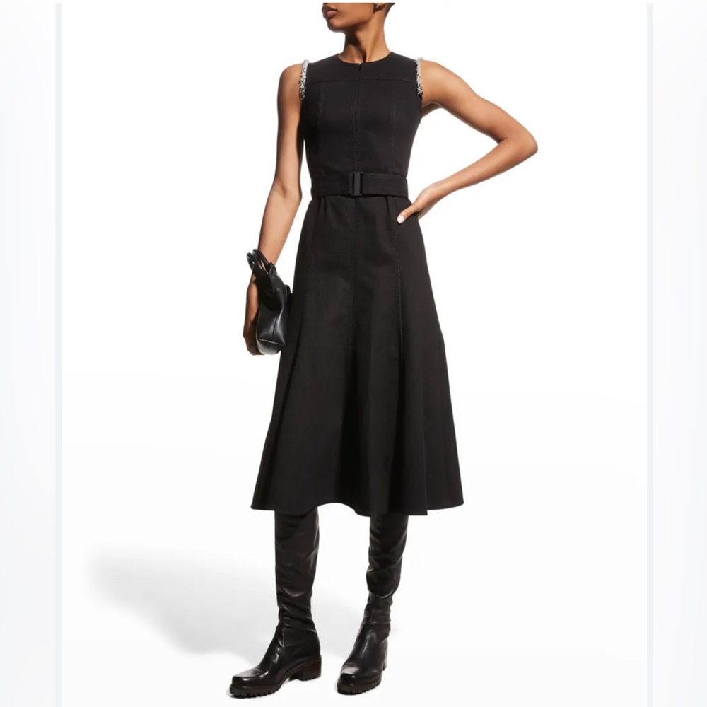Akris Punto Denim Midi Dress Fringe Trim